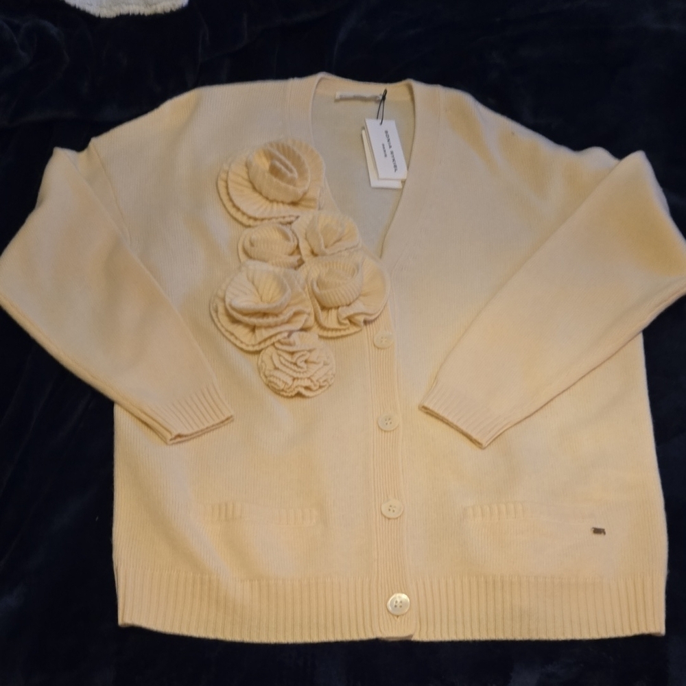 Sonia Rykiel Cream Cardigan with Textural Floral Embellishments
